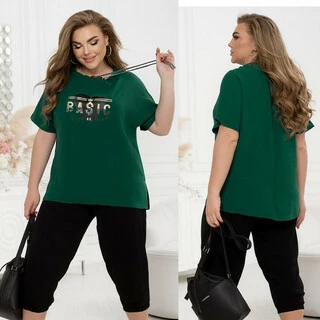 Легкий костюм футболка + капрі великі розміри (р.50-68)