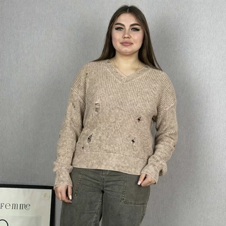 Жіночий в'язаний светр варенка рваний дизайн 0349 48-52