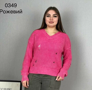 Жіночий в'язаний светр варенка рваний дизайн 0349 48-52